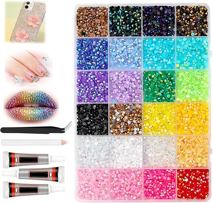 Bedazzling Kit with 40000Pcs 3mm Multicolor Resin Rhinestones & B7000 Glue Complete Bejeweled Kit with Rhinestones for Crafting, Nail Charms, Diamond Art Accessories,Kids, Books and DIY Projects