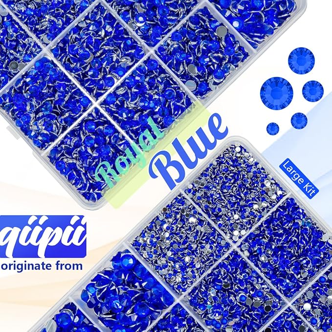 Royal Blue Crystal Resin Rhinestones w B7000 Glue for Bedazzling Crafting 2mm-6mm Flatback Stones Diamonds Crystals Gems Bedazzler Kit for Nails Face Eyes Makeup Tumblers Bottles Crafts Beauty