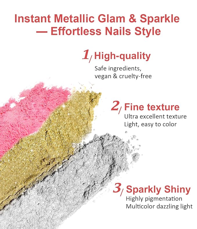 Chrome Nail Powder BISHENGYF -【Fairy Effect】 Gold Chrome Nail Powder Aurora Mermaid White Pearl Pink Chrome Powder for Nails, Metallic Mirror Pigment Glitter Dust for Manicure Decoration DIY