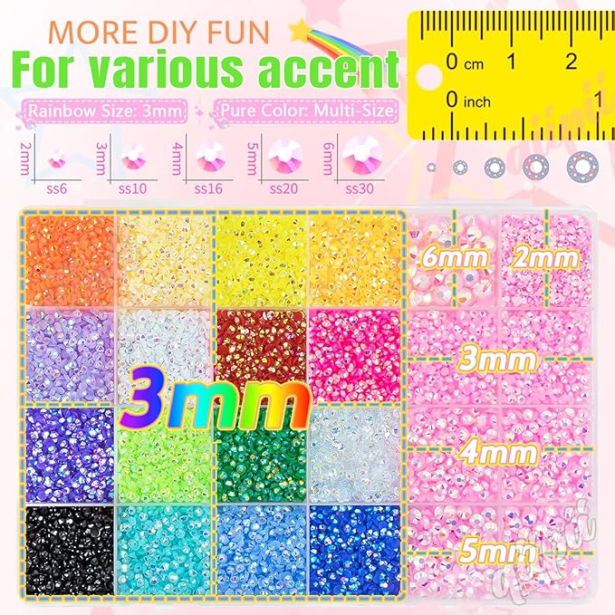2mm-6mm Light Pink AB Resin Rhinestones w B7000 Glue for Crafting Bedazzling Flatback Colorful Jelly Stones Diamonds Gems Bedazzler Kit for Nails Face Eyes Makeup Tumblers Bottles Crafts Shoes