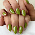 Chrome Sage Green Press on Nails Short Almond, Glazed Cute Fake Nails with Sparkle Mirror Design, Shiny Glitter Glue on Nails Stiletto, Gel Nail Press ons with Glue for Fingernail 30 Pcs
