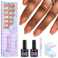 BTArtbox Short Almond Nail Tips - XCOATTIPS Gel Nail Kit with Tip Primer Base, 160 pcs Brown Pre-colored Fake Nails with Gel Nail Glue and Top Coat Nail Extension Kit for Nail Art