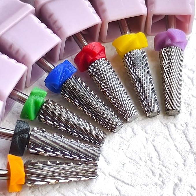 16mm 5 in 1 Tapered Barrel Nail Drill Bits, 3/32'' Safety Tungsten Carbide Bits, Right & Left Rotation, Manicure Cuticle Gel Acrylic Removal Polishing, Technicians Bits, Medium