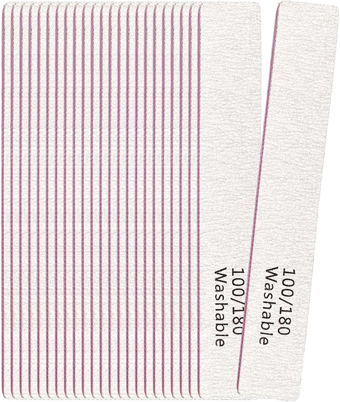 24 Pack Nail Files, 100/180 Grit Double Sides Professional Reusable Washable Nail File, Emery Boards Manicure Tool for Acrylic Nails