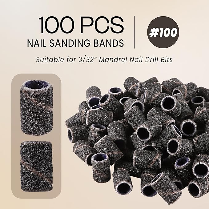 100 Pcs Large Nail Drill Bits Sanding Bands for Nail Drill – Nail File for Acrylic Nail Gel Manicures Pedicure PANA Nail Drill Bits (Sanding Bands Variation 01) (100 Grit, Large Black)