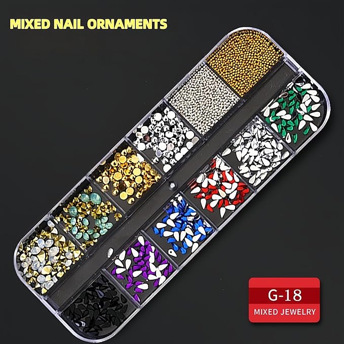 3D Nail Art Charms Kit with 6 Boxes Nail Gems Rhinestones,1 Nail Sculpting Clip,1 Dual-Ended 2-in-1 Brush&Picker Tool–DIY Manicure Set for Wedding,Party,Holiday,Home Salon&Professional Use (SET-A)