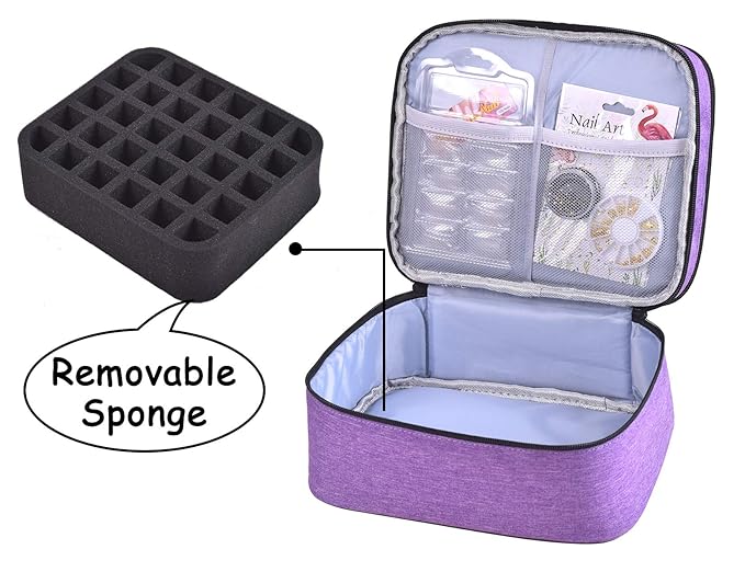 Nail Polish Organizer- Holds 30 Bottles Nail Supply Organizers and Storage Double-layer Nail Bag Organizer Case Nail varnish Organizer Nail Polish Storage Bag with Handle(Purple)