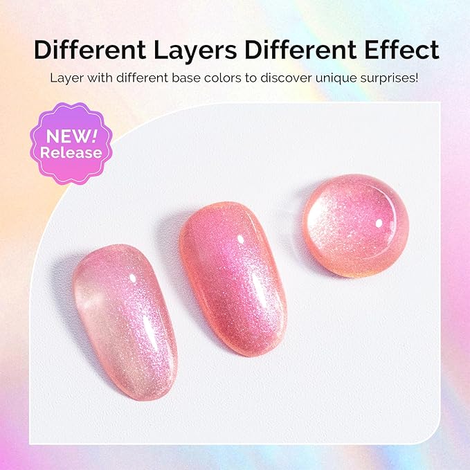 MelodySusie Jelly Pink Aurora Shimmer Gel Nail Polish, Sparkle 0.5 Fl Oz Soak Off UV LED Red Glitter Gel Polish Gift for Women Nail Art Manicure Salon DIY Nail Design Decoration at Home-G2609
