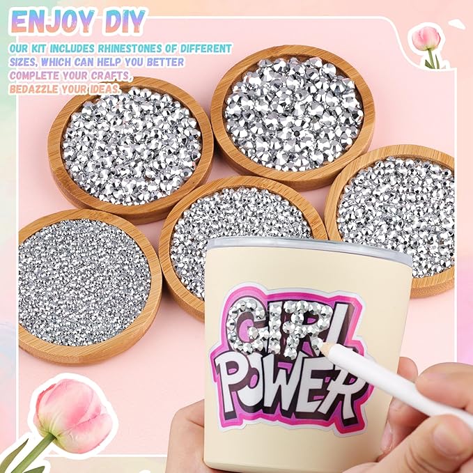 30000Pcs Resin Silver Rhinestones for Bedazzling Crafting with b7000 Jewelry Glue, Bulk Flatback Gems Bedazzler Kit for Crafts Clothes Shoes Fabric Nail Diamond Art, Assorted Size 2/3/4/5/6mm