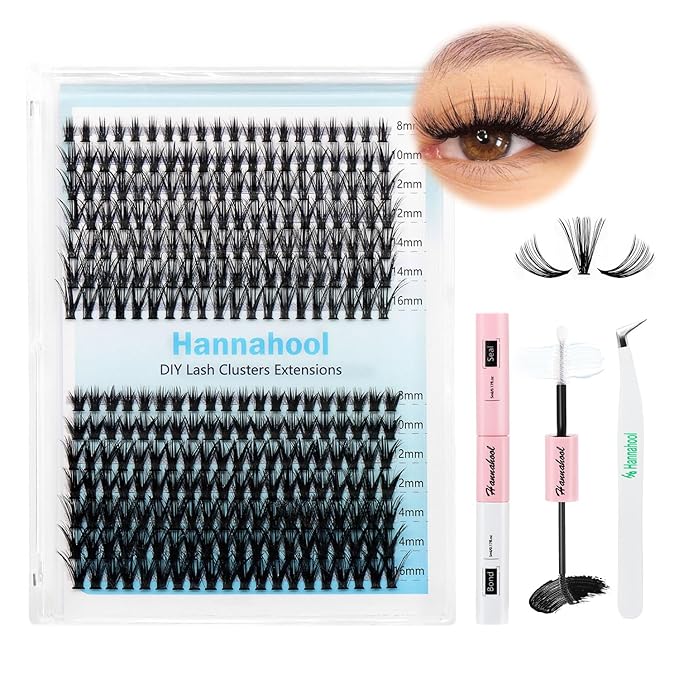 10Rows,Large Pack Grafting Mixed 10-12-14-16mm/14-16-18mm/12-14-16mm Wide Stem Cluster Eyelashes D Curl Individual False Eyelashes Home DIY Eye Lashes Extensions (30D+50D-8-16MM Kit)