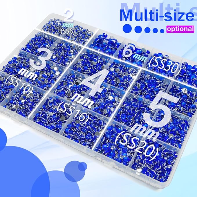 Royal Blue Crystal Resin Rhinestones w B7000 Glue for Bedazzling Crafting 2mm-6mm Flatback Stones Diamonds Crystals Gems Bedazzler Kit for Nails Face Eyes Makeup Tumblers Bottles Crafts Beauty