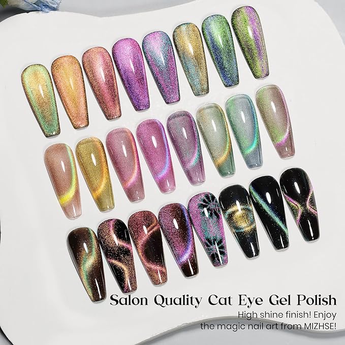 MIZHSE 9D Cat Eye Gel Nail Polish, 8 Colors Magnetic Gel Polish Set with Magnet, Starry Series Galaxy Effect Cateye Soak Off Nail Art Salon Manicure Home Gift for Women
