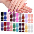WOKOTO 20 Pcs Multi-Color Nail Polish Stickers Strips With 1 Nail File Kit, 14 Tips Per Sheet 10 Sheets Solid & 10 Glitter Solid Nail Polish Strips Full Nail Wraps Polish Decals For Women Girls