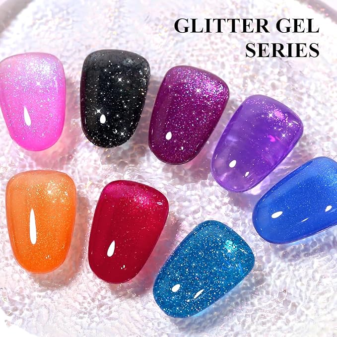 Imtiti Pearl Gel Nail Polish, 0.5 Fl Oz Deep Blue Glitter Gel Polish Soak Off LED UV Shimmer Mermaid Pearlescent DIY Nail Art Starter Manicure Salon