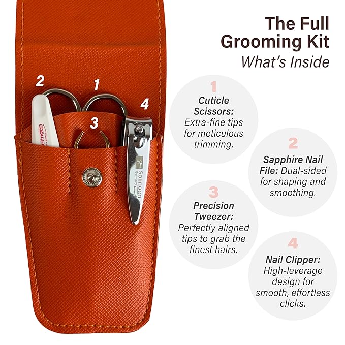 Solingen Manicure & Pedicure Set, Men Women Finger and Toe Nail Clippers Set Professional Manicure Pedicure Kit, Stainless Stell, Eyebrow Tweezers, Scissors, Sapphire Nail File with Travel Case