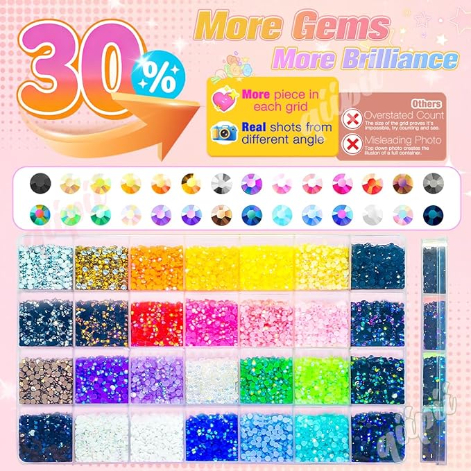 28 Color 3mm Jelly Resin Rhinestones w B7000 Glue for Bedazzling Crafting Flatback Stones Colorful AB Gems Diamonds Bedaazler Kit Charms for Nails Eyes Face Makeup Tumblers Bottles DIY Crafts