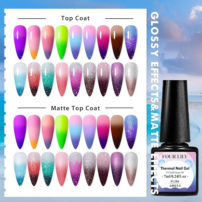 Color Changing Gel Nail Polish Set, 18 Colors Red Pink Glitter Blue Purple Mood Temperature Change Nail Polish Gel Set Soak Off Nail Art Gel DIY Salon Valentine's Day Manicure Gift