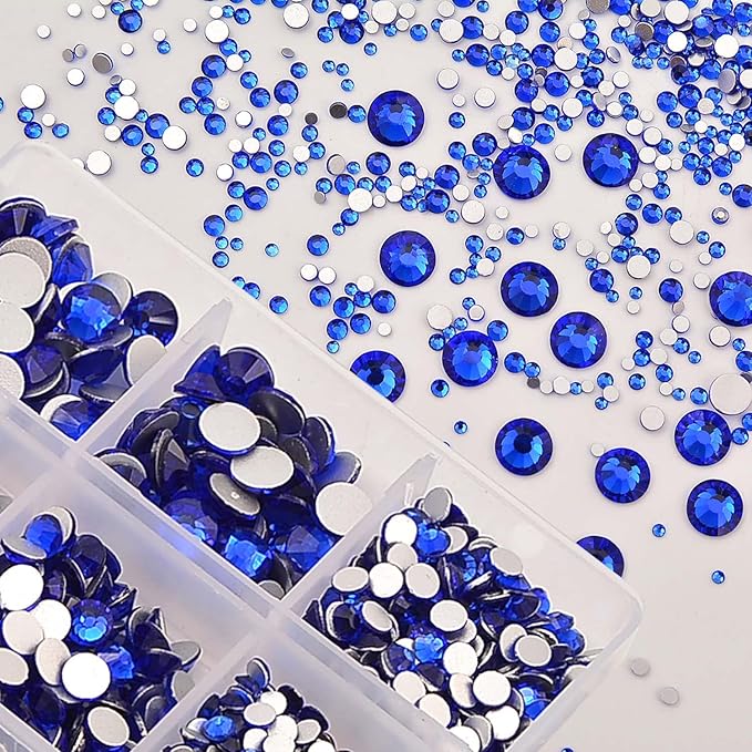 NCB 8000pcs Non Hotfix Rhinestones 10 Sizes Flatback Crystal Glass Rhinestones with Tweezers and Picking Pen for Nail Art Clothes Bags Phone Decorations Crafts DIY (006 Sapphire Mix SS3-SS30)