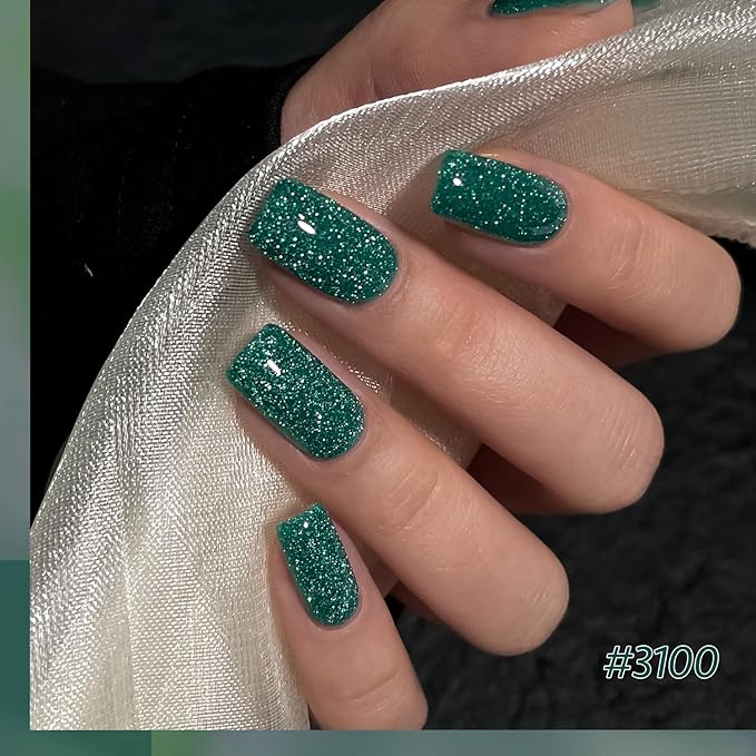 GAOY Green Cat Eye Gel Nail Polish with Magnet, 6 Colors Jelly Glitter Emerald Shades for DIY Manicure and Nail Salons Requires UV Curing