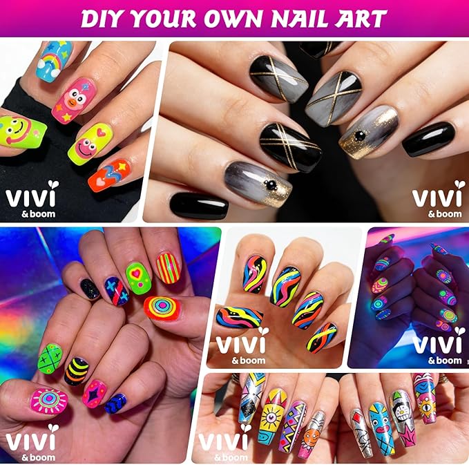 Glow In The Dark Nail Art Pens, 24 Color 0.5 MM Fluorescent Neon Nail Polish Pens Set Drawing Point Painting Liner Painted Pen Kit, Waterproof Nail for DIY Design Manicure Tools