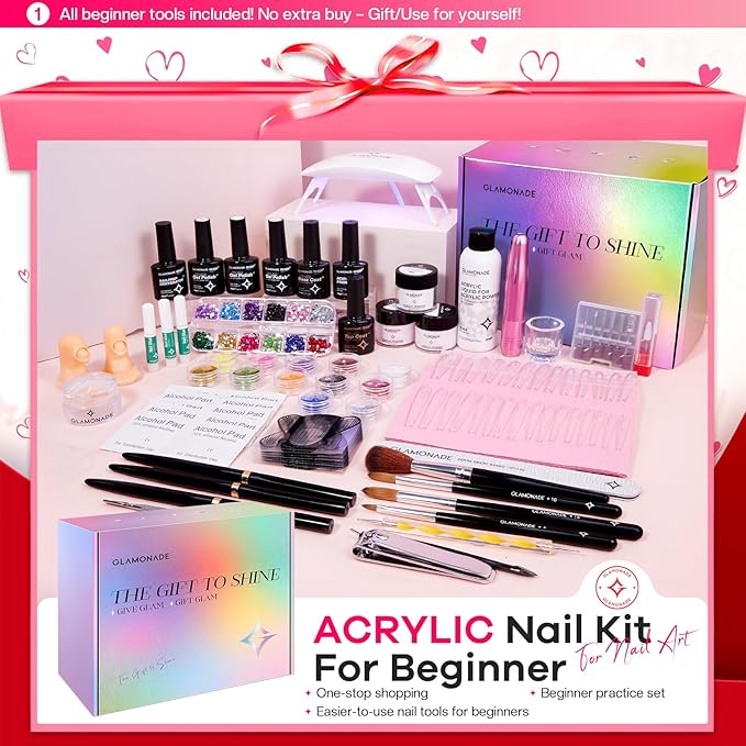 Acrylic Nail Kit for Beginners: Professional Nail Set with Drill Acrylic Powder Gel Polish Nail Stamp for Home Starter Practice & DIY Manicure