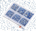 Bymitel 7200 Pieces 6 Mixed Sizes Glue Fix on Glass Rhinestones Round Crystal Gems Flatback for DIY Jewelry Making with one Picking Pen(6-Sizes 7200PCS, Lt. Sapphire)