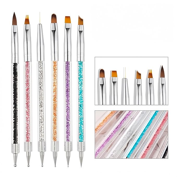 12PCS Professional Nail Art Brush Set,Crystal Handle Liner Brushes,Acrylic & Gel Nail Brush,Double-ended Silicone Nail Sculpture Pen Tools,Nail Sculpture Pincher Tweezer for Manicure,Home Salon Kit