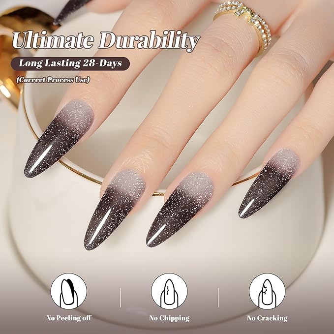 YTD Likomey Color Changing Gel Nail Polish,15ml Reflective Glitter Grey to Black Mood Temperature Change Colors Thermal Ombre Fall Winter Flash Sparkle UV Nail Varnish,HEMA Free TPO Free,WB509