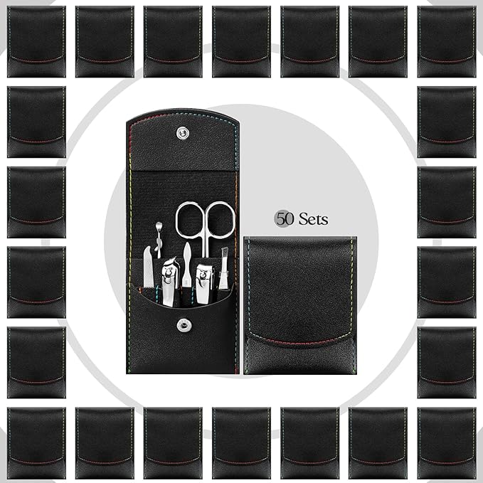Geosar 50 Set Travel Manicure Kit Nail Clippers Pedicure Professional Nail Care Tools Stainless Steel Grooming Set with Portable Travel Case Gifts for Mother Father Men Women(7 in 1,Black)