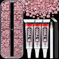 Resin Rhinestones for Crafting with B7000 Jewelry Glue, 1 Box Dark Pink Flatback Crystals with 3Pcs 10ml Glue for Bedazzling Crafts DIY Nail Art Makeup，Non Hotfix Gems for Clothing Shoes