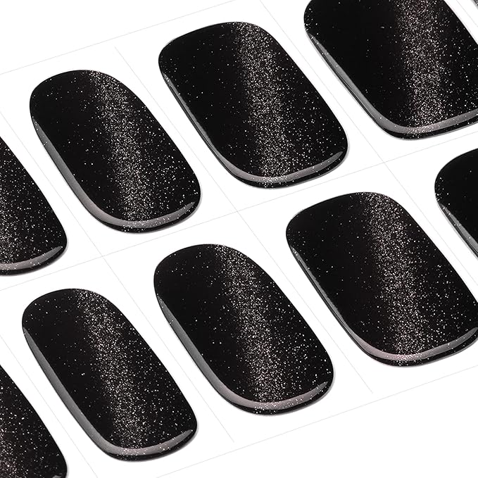 DANNI & TONI Semi Cured Gel Nail Strips Black Magnetic Cat Eye Gel Nail Stickers 28 Stickers | Nebula Shift