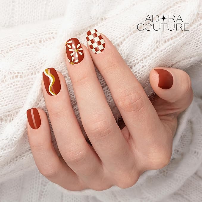 Semi Cured Gel Nail Strips with 30 Pieces - UV Gel Stickers, Manicure Kit, Easy Application Wraps Includes Prep Pads, Nail File, Wooden Stick - UV Light Required (Retro Rust)