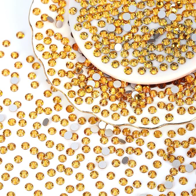 10000PCS Gold Yellow Rhinestones Bulk, Flat Back Crystal Glass Stone Round Gems,SS16, 3.8-4.0mm