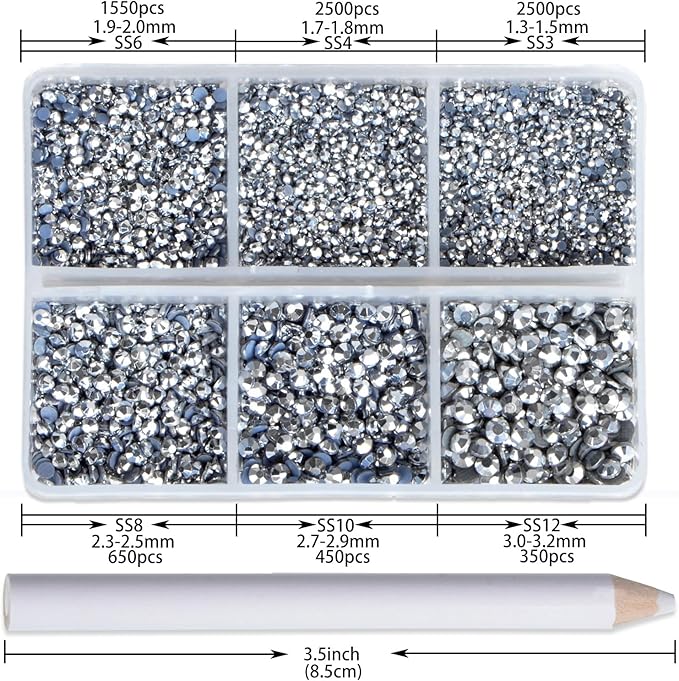 NCB Hotfix Iron on 8000pcs Crystal Rhinestones Round Gem for Crafts Decoration DIY Jewelry Making with a Picking Pen (Labrador, 6Sizes SS3-SS12)