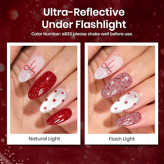 Beetles Red Gel Nail Polish Set, Gel Polish 6 Colors Cat Eye Glitter Burgundy Bright Jelly with Magnet, Soak Off LED Lamp DIY Salon at Home Manicure Gifts for Women Red Revival