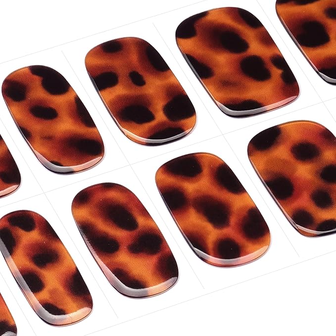 DANNI & TONI Semi Cured Gel Nail Strips Cheetah Print Gel Nail Wraps Leopard Print 28 Stickers Gift for Woman | Tortoise Glow