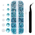 4240Pcs Aquamarine Flatback Rhinestones 6 Sizes Crystal Diamonds for Nail Art Crafts Clothes Shoes with Tweezers and Picking Pen
