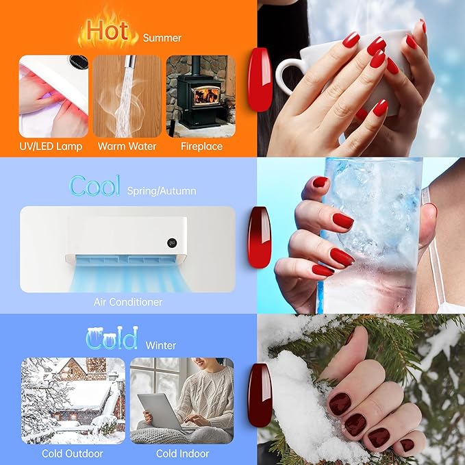 YTD Likomey Color Changing Gel Nail Polish,15ml Red To Brown Mood Temperature Change Colors Ombre Thermal Salon Home Nail Art Manicur Fall Winter UV Color Varnish,WB14