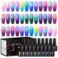 MEET ACROSS 18Pcs Color Changing Gel Nail Polish Set Pink Purple Blue Green Temperature Change Gel Polish Soak Off UV/LED Glitter Mood Temperature Color Change Gel Manicure Kit