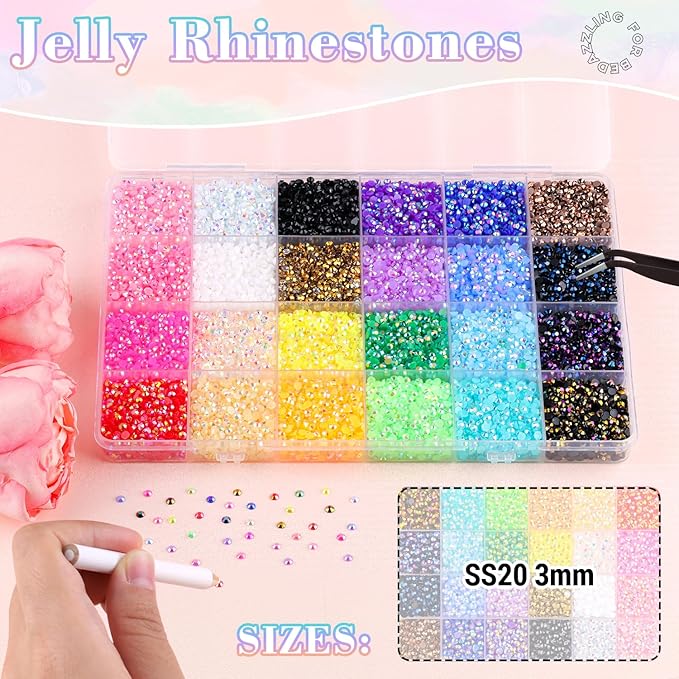32000Pcs Resin Rhinestones with B7000 Jewelry Glue for Crafting, Multicolors 3mm Non Hotfix Flatback Gems, Bedazzling Crystal for DIY Crafts Clothing Tumblers Mugs Shoes Fabric Decor Nail Art