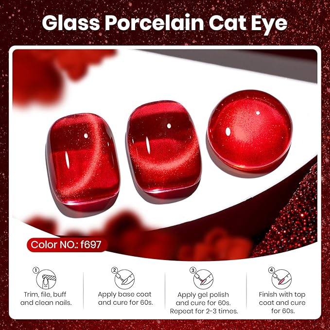 beetles Gel Polish Ruby Red Cat Eye Gel Nail Polish - 15ML Valentine's Day Red Cat Eye Glitter Gel Polish Magnetic Shimmer Effect Soak Off UV French Nail Art Design Salon DIY Manicure Gifts for Women
