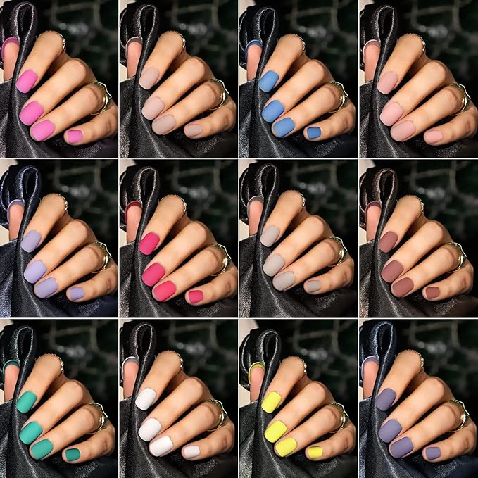 FANDAMEI Short Press on Nails, 24 Packs 576PCS Short Round Press on Nails Matte, Acrylic Small Fake Nails Full Cover, Matte Glue on Nails with 7g Nail Glue, 24 Color False Nail