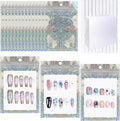 100 PCS Press On Nails Packaging Bag Holographic Nail Storage Bag and 100PCS Shiny White Pearl Card with 7 Sheets Pre-cut Nail Tape (Star)