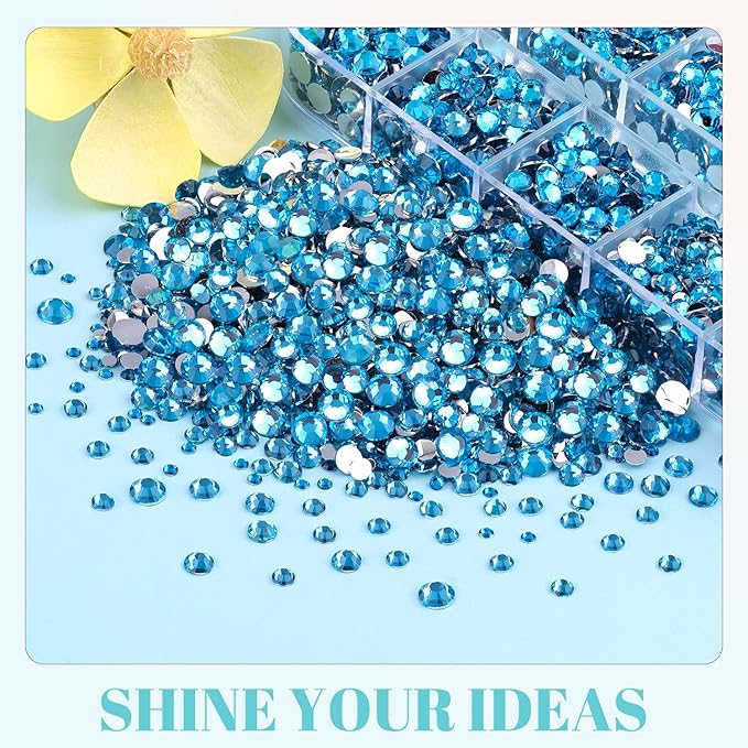 12100Pcs Resin Rhinestones for Crafting with 3Pcs 10ml B7000 Jewelry Glue, 2 Boxes Flatback Crystals Diomand (Indicolite) for Bedazzling Crafts DIY Nail Art Makeup，Non Hotfix Gems for Clothing Shoes