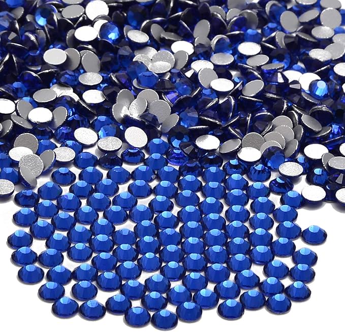 NCB 2000pcs Flatback Round Glass Nail Art Rhinestones Crystal for DIY Making Accessories Shoes, Clothes, Face Art, Bags, Manicure (Sapphire, SS12 2000pcs)