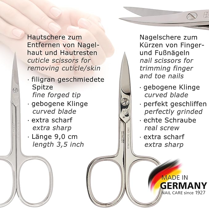 3 Swords Germany - brand quality 11 piece manicure pedicure grooming kit set for professional finger & toe nail care scissors clipper black genuine leather case in gift box, Made in Germany