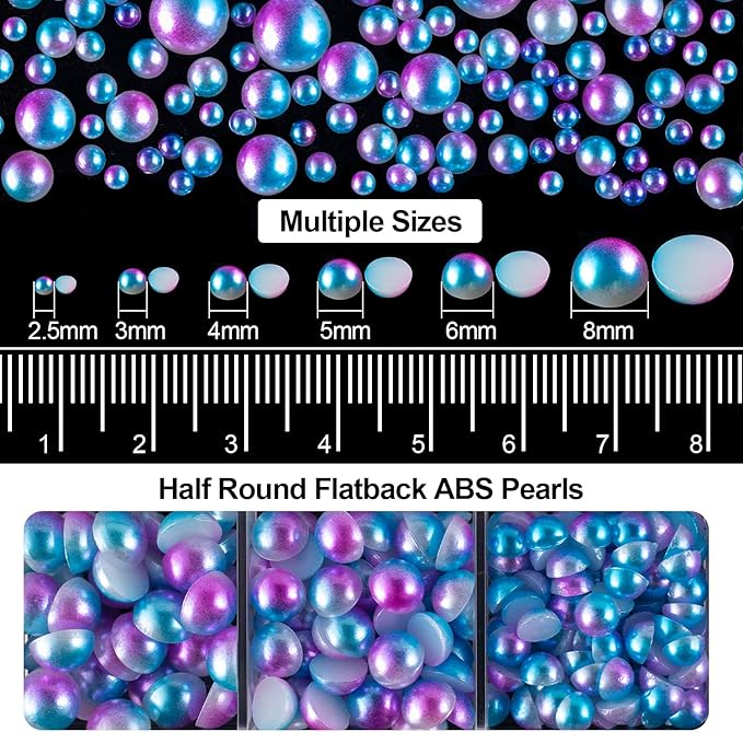 4000PCS Flatback Rhinestones and Half Round Pearls Kit #22, Multi Size Glass Clear Crystals, Plastic Flat Back Blue Mermaid Dome Bead with Pickup Pencil and Tweezer for Nail Art