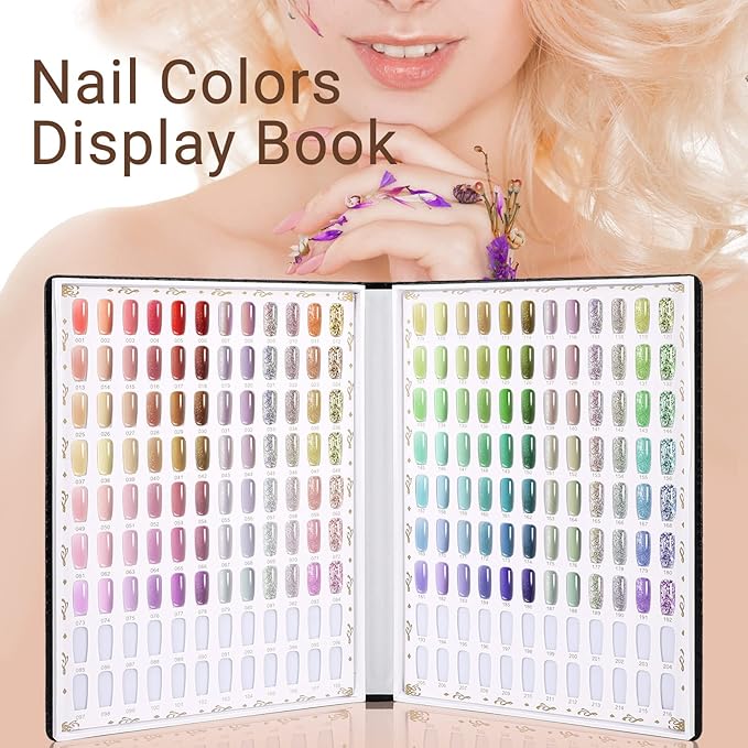 Segbeauty 216 Nail Colors Display Book, Nail Gel Polish Organizer Display Chart with 240 False Nails Tips, Professional Salon Fingernail Art Booklet Color Swatches Stick Tip Supplies Samples Black