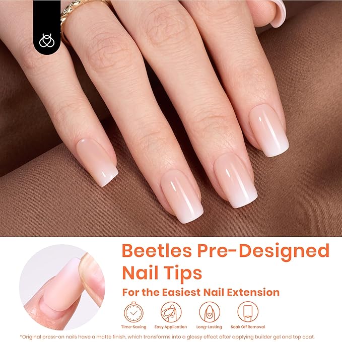 Beetles Ombre Short Square Press on Nails, 224Pcs Peach Square Ombre Press On Nails, 16 Sizes Reusable Fake Nails No Need to File Easy False Nail Tips for Nail Extension DIY Nails Gift for Women