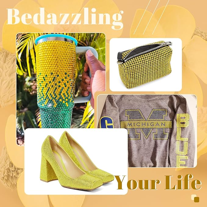 4000PCS 5mm Resin Rhinestones Bulk for Crafting (Lemon Yellow), Flatback Bedazzling Crystals for Crafts DIY Nail Decoration, Gems Charms for Tumbler Shoes Clothing Fabric with Pickup Pen and Tweezers